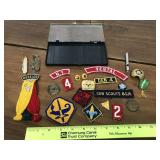Knives, pins, patches, whistle etc
