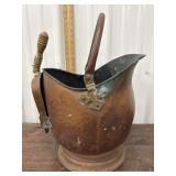 Copper coal scuttle bucket w/shovel