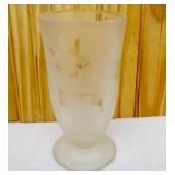 Pretty Etched Glass Artist Signed Vase