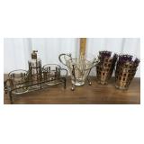 Barware- Culver cranberry gold scroll glasses &
