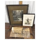Victorian print Sheep herder, and 2 framed