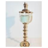 Vintage Brass & Glass 20" lidded candle holder