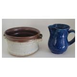 2pcs Studio pottery - pitcher & double handle