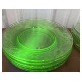 12 Etched Green Glass Plates *6 Glow Glass