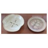2pcs signed Studio pottery - strainer & low bowl