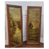 Pair beautiful oak frames / prints - original