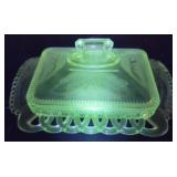 Glow glass EAPG honey/butter dish