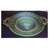 Glow glass EAPG 2 Handled Platter "It Is Pleasant