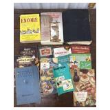 Old cook book binder, cook books and pamphlets