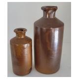 2 Brown salt glaze Ink bottles - some chips