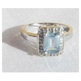 Blue Topaz & Diamond Ring, size 8
