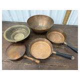 Revereware solid copper bowl and pans, crumb