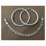 .925 hoop earrings and bracelet stamped Italy