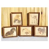 LK Powell Vintage Framed Puppy & Kitten Prints.