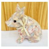 Floral Porcelain Sitting Pig Statue