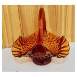Fenton Amber Hobnail Ruffled Edge Glass Basket