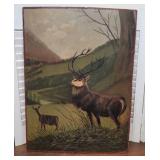 Beautiful folk art painting of majestic elk -