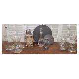 Box - vases, decanter, stein, 2 slate trays, etc