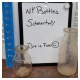2 NY milk bottles - Schenectady Bellevue - barn