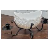 Milk glass center candle/fruit bowl