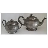 Early pewter Hallmarked teapot & sugar -