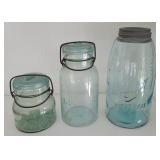 3 canning jars - Root, lightning, & green Atlas