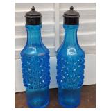 2 Victorian blue glass shakers