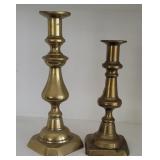 2 Antique Brass Push-up Candlesticks