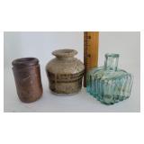 3 Antique Inkwells - Glass & Pottery