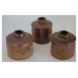 3 Small brown salt glaze inkwell bottles