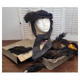 Attic find - feather trimmed hat & other feather