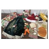 Christmas tree skirts, hat, slippers, table