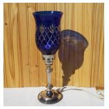 Vintage Silverplate Lamp wit Cobalt Blue Glass