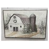 Textured Print winter barn approx.24x36