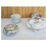 Antique Porcelain Trinket Boxes & Hair Receiver