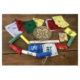 Painted brass? wall plate, Tibetan prayer flags