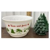 Holiday Tom and Jerry punch bowl and tree napkin