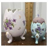 Pair Footed egg vase and pin cushion