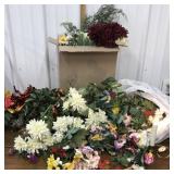 Large assortment of faux flowers, plants, decor,