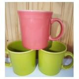 Fiestaware Coffee Mugs. "D" and "O" handle mugs