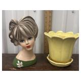 Napcoware lady head vase and yellow planter