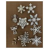 Snowflake brooches, 2 angels and deer