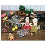 Assorted little toys- hand puppets, figures, game