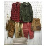 Tote w/ hunting clothes, pants, shirt etc  *some