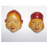 Small Chalkware Dutch Boy & Girl Heads. Vintage
