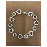 .925 Silver Gold Tone Heart Bracelet