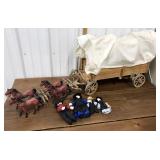 Adorable Amish style toy- horses, covered wagon &