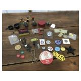 Box of littles- pins, figures, naughty keychains,