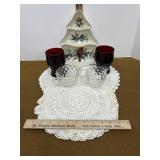Lenox candy dish. 2 sets of 3 thick doilies.