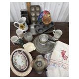 Baking pans, pie plates, embroidery table